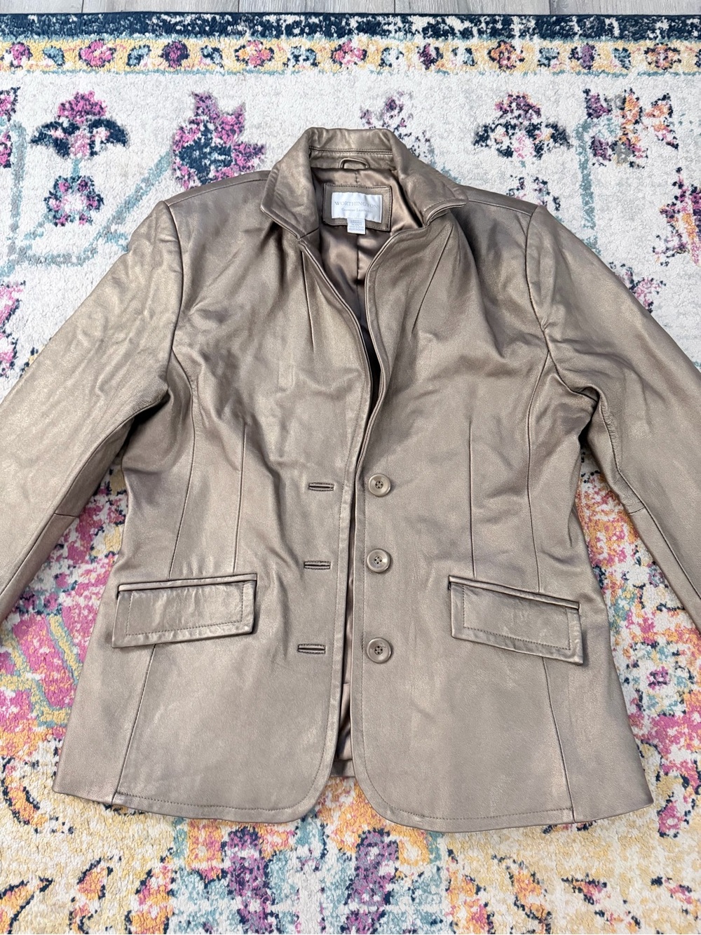 Worthington Metallic Taupe Leather Blazer